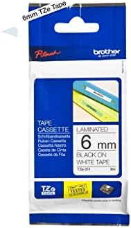 Brother TZe-221 Labelling Tape Cassette, 9 mm (W) x 8 m (L), Laminated, Brother Genuine Supplies - Black on White