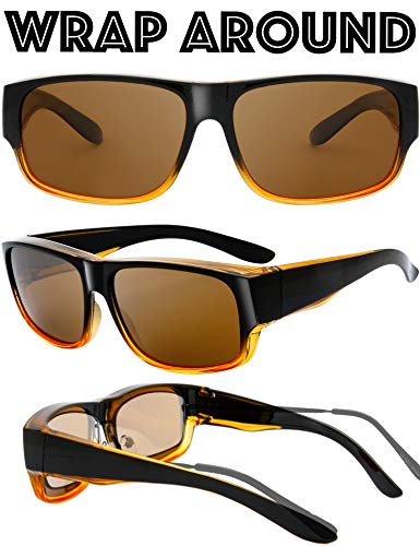 Image of The Fresh High Definition Polarized Wrap Around Shield Sunglasses for Glasses - Leather Eyeglasses Case