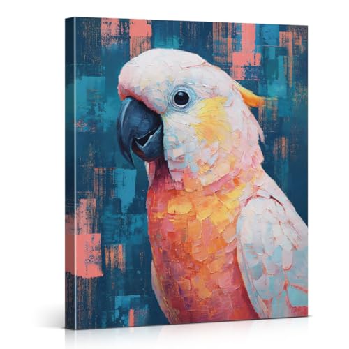 Vintage Parrot Canvas Wall Art Print Pink Parrot Picture Painting Aesthetic Animal Wall Decor for Home Living Room Bedroom 8x10 Canvas Framed