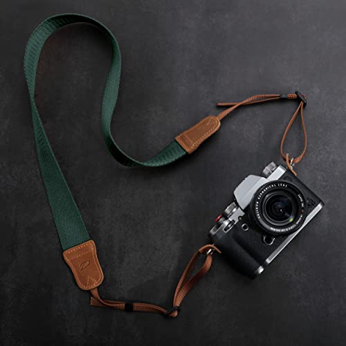 Dark Green Camera Strap,Double Layer Top-Grain Cowhide Ends,1.5"Wide Pure Cotton Woven Camera Strap,Adjustable Universal Neck & Shoulder Strap For All Dslr Cameras,Great Gift For Photographers #TOP4