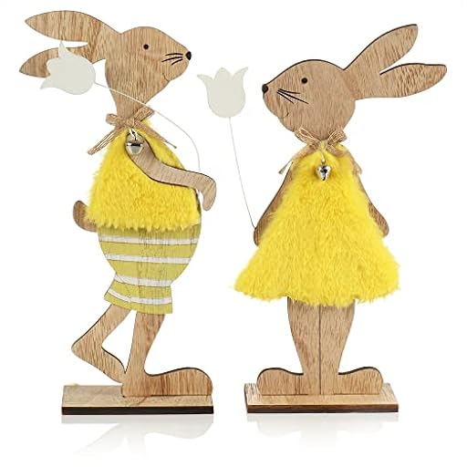 com-four® 2X Figura Decorativa con Soporte - Conejos de Pascua con Vestido y Flor - Decoración de Pascua de Madera para Colocar (2 Piezas - Amarillo/marrón Claro) | Ya disponible en tu tienda friki favorita! En mundofriki.es! com-four® 2X Figura Decorativa con Soporte - Conejos de Pascua con Vestido y Flor - Decoración de Pascua de Madera para Colocar (2 Piezas - Amarillo/marrón Claro) | Ya disponible en tu tienda friki favorita! En mundofriki.es!