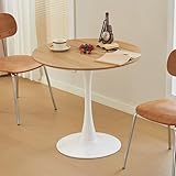 Hansweld Round Dining Table, 31.5' Circle Tulip Table with Thickened Tabletop & Metal Pedestal, Mid Century Modern Bistro Table for Kitchen, Small Places, Living Room, Cafe (Faux Oak)