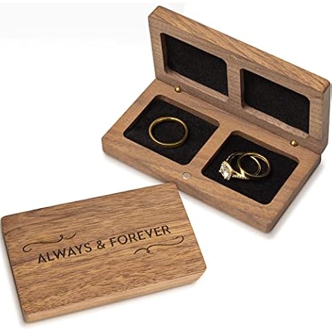 Prazoli Ring Box for Wedding Ceremony - Wooden Ring Bearer Box Wedding Accessories, Double Ring Boxes for Two Rings Case, Rustic Keepsake Wedding Ring Holder, Small His and Hers Ring Box For Couple Cover
