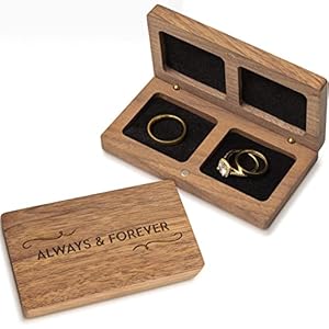 Prazoli Ring Box for Wedding Ceremony Wooden Ring Bearer Box Wedding Accessories Double Ring Boxes for Two Rings Case Rustic Keepsake Wedding Ring Holder Small His and Hers Ring Box For Couple