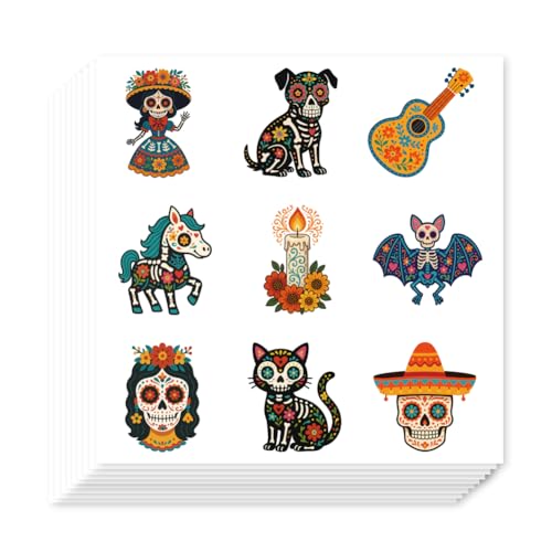 AHANDMAKER 180Pcs Self-Adhesive Day of the Dead Planner Stickers Waterproof Cat Skull Stickers Decorative Paper Decals for Planner Calendar Scrapbook Crafting Halloween Mexican Festival Party Decor