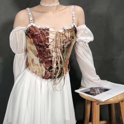 Image of CONCINEROS Women's Summer Vintage Floral Renaissance Corset Top for Women Y2k Tops Sleeveless Drawstring Crop Top