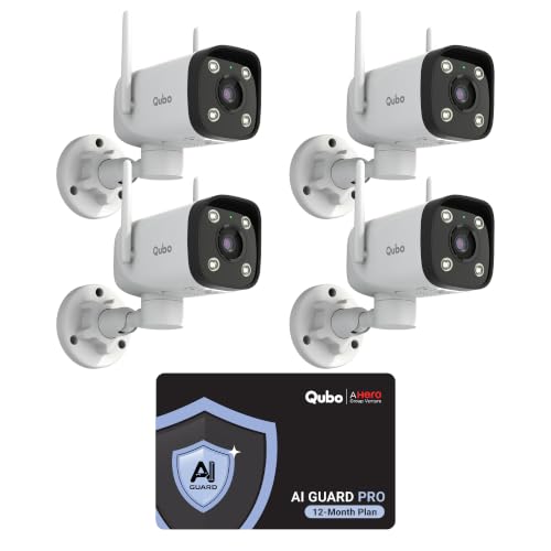 Image of Qubo Smart Bullet Cam Pro 180 4MP (Pack of 4) | No SD Card Required, Records Directly on Cloud | AI Guard Pro 12-Month Plan (Cloud Backup Included) | Automatic Alarm & Spotlight | IP66 Rating