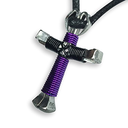 Purple & Black Horseshoe Nail Cross Necklace3