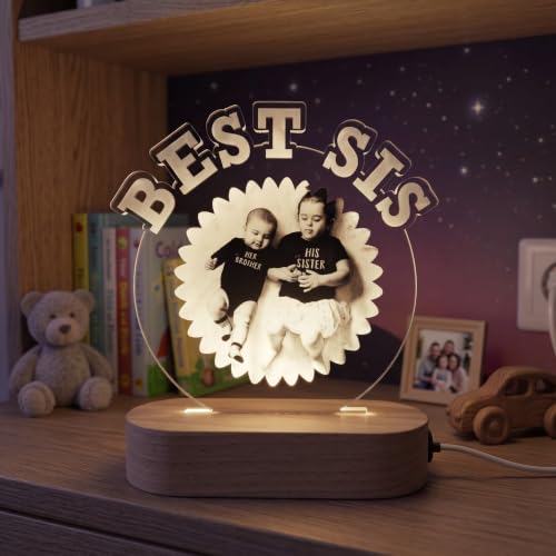 Image of Best Sis Personalized LED Table Lamp - Custom Photo Multicolor Night Light for Sister - Cute Baby Sibling Gift, Acrylic Raksha Bandhan /Birthday Lamp for Girls