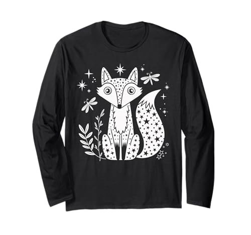 Celestial Fox Stars Night Dragonfly Nature Woodland Graphic ����T�V���c