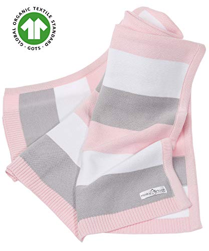 Manta de bebé hecha de 100% algodón orgánico - manta de punto ideal como manta de bebé, primera manta, manta de lana o manta de bebé en menta/blanco natural para niñas y niños.