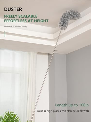 Image of SetSail Dusters for Cleaning, 100-inch Extra-Long Duster with Extension Pole Bendable Microfiber Head Washable Ceiling Fan Cleaner Duster Kit for High Ceilings, Corner, Furniture