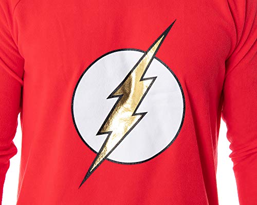 DC Comics Men's The Flash Superhero Fleece Long Sleeve Raglan Shirt And Pant 2 Piece Adult Pajama Set2