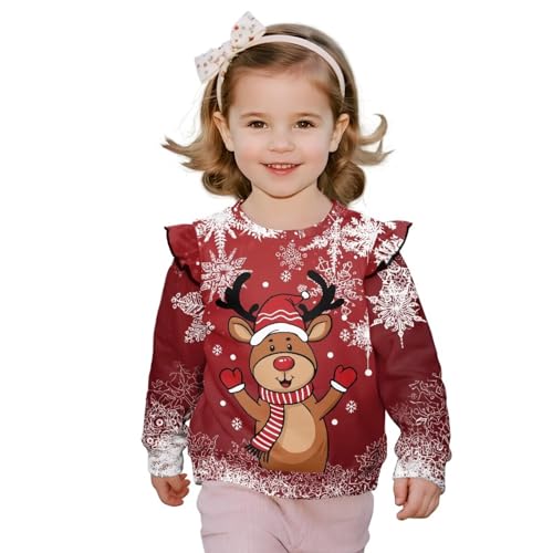Toddler Christmas Sweatshirts Ruffle Fall Clothes Girls Long Sleeve Shirts Crewneck Tops for Holiday 1-8 Years3