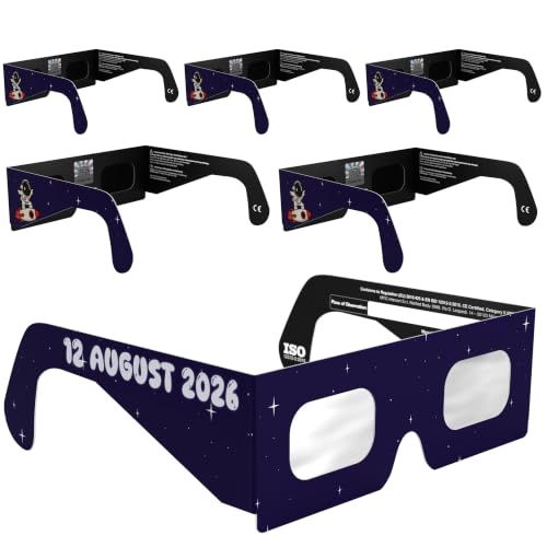 Absolute Eclipse Sonnenfinsternis Brille Kinder 2026 zum Sehen der Sonnenfinsternis - ISO 12312-2 CE Zertifiziert - 6er Pack Familie - Design Rocketrider - EU Hersteller Anerkannt AAS