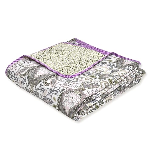Image of Dohar Double Bed Cotton | AC Duvet Comforter | Reversible Summer Blanket Quilt | Sleeping Top Sheet All Weather (84 x 96, Purple Green, Pack of 1)