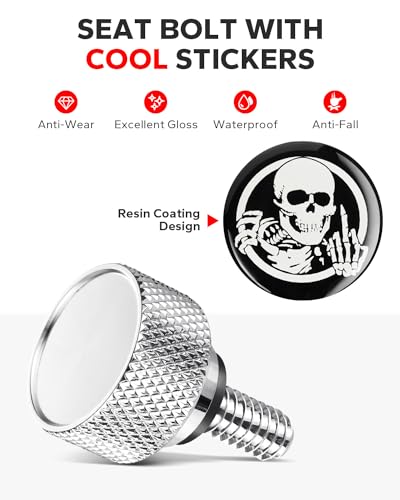 AMAZICHA Stainless Seat Bolt Fender Rear Seat Screw Skull Sissy Bar Chrome 1/4"-20 Thread Compatible with 1997-2025 Harley Davidson Touring XG XL Dyna Softail Sportster CVO Fatbob
