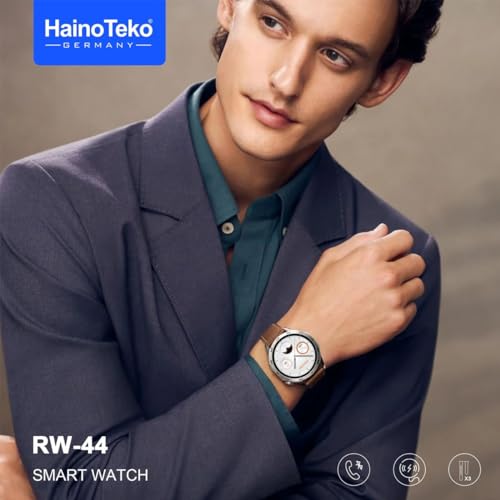 Image of HainoTeko Germany Haino Teko RW44 Round Screen AMOLED Display Smart Watch With 3 Pair Straps and Wireless Charger For Gents and Boys Silver