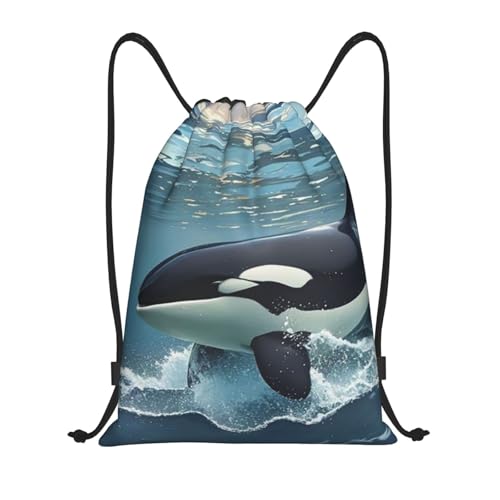 Drawstring Backpack Waterproof String Bag Orca Killer Whale Sport Gym Sackpack Cinch Sack for Yoga Travel