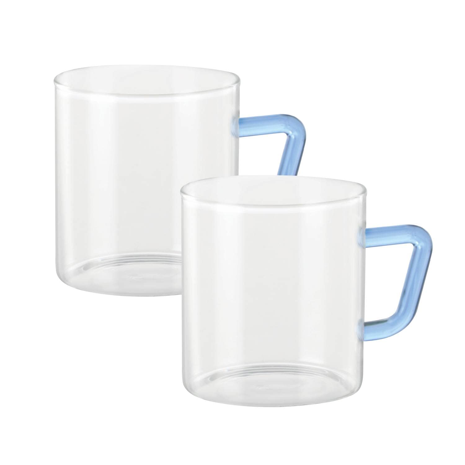 BorosilCOLOUR MUG SET WITH BLUE HANDLE 2 PC | CLEAR COFFEE MUG TEA CUP | BOROSILICATE GLASS SET FOR COFFEE, TEA, WATER AND HOT BEVERAGES| 190 ML