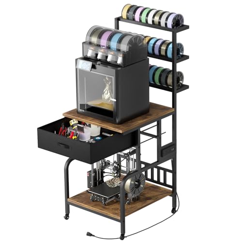 MILEFA 3D Printer Stand with Filament Storage,3D Printer Rack with Storage Drawer，Heavy-Duty 3D Printers Table with Power Outlet，for ABS/PLA/TPU Spools, Home Office Studio Rustic Brown by MILEFA - Image 9