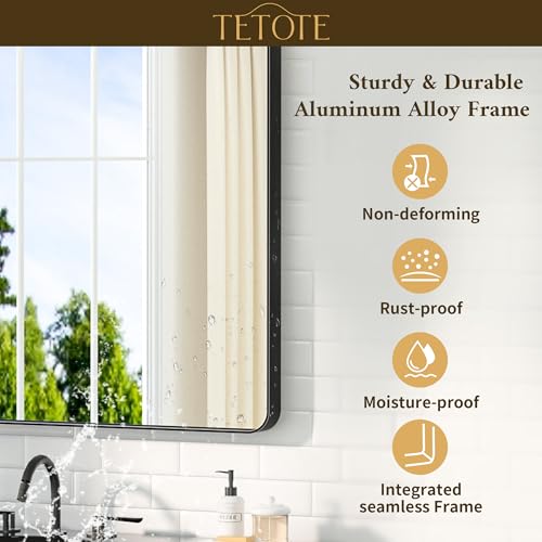 Image of TETOTE Black Frame Mirror 55 x 30 Metal Framed Bathroom Vanity Mirrors, Tempered Glass, Modern Farmhouse Wall Mounted Mirror for Decorative(Horizontal /Vertical)