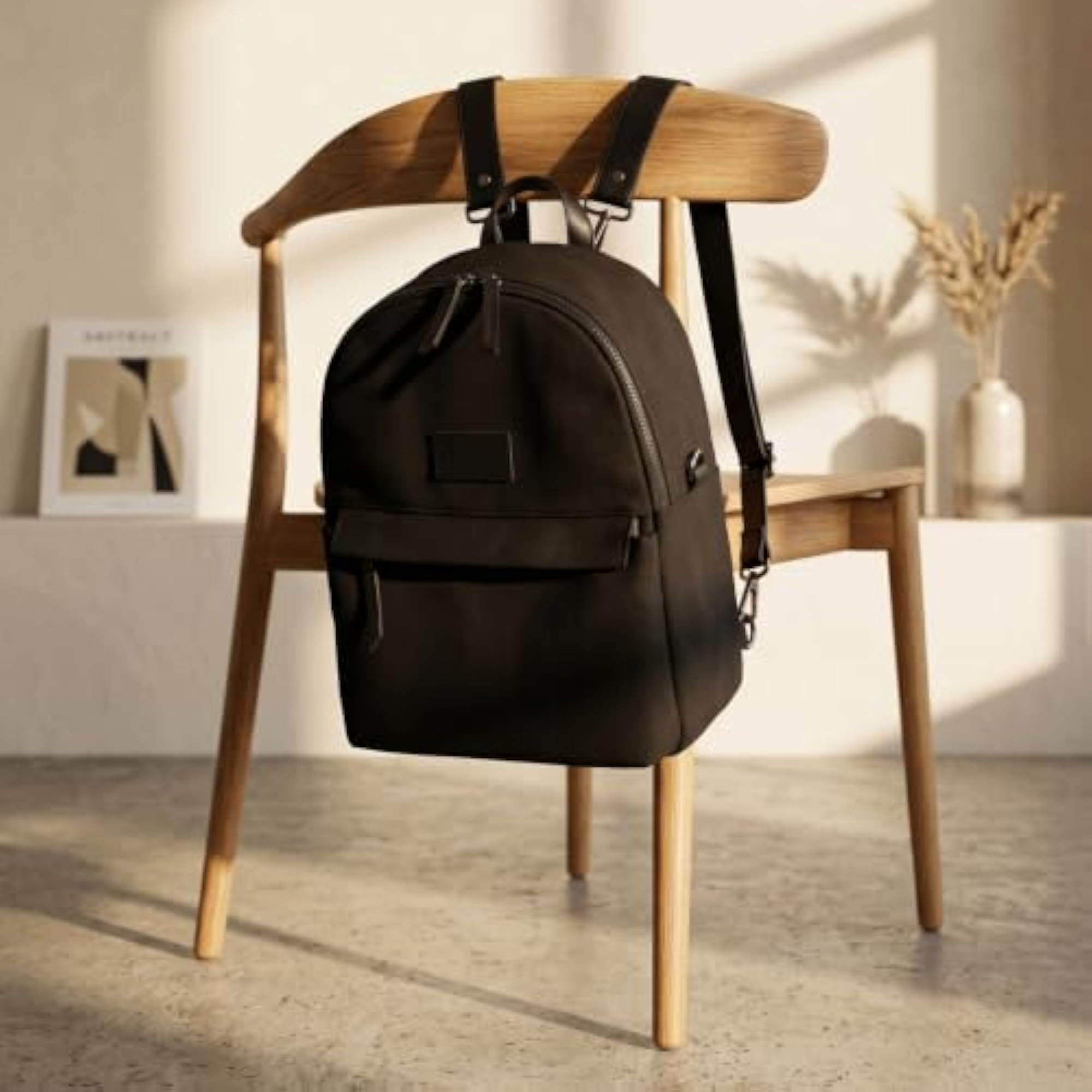 Minimalist Black Canvas Mini Backpack for Women & Men