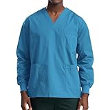 inlzdz Casacca Sanitaria Uomo a Manica Lunga per Medico Dentista Veterinario Infermiere Camici da Laboratorio Giacca Ospedaliera con 3 Tasche Divisa OSS Verde Acqua 3XL