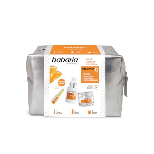 Babaria - Neceser Ritual Vitamina C, Rutina con Ampolla Facial 2 ml, Sérum 30 ml y Crema Facial 50 ml, Con Vitamina C y E, Hidrata e Ilumina el Rostro, Acción Antioxidante y Antiarrugas