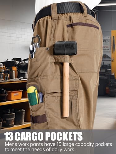 Mens Ripstop Cargo Work Pants with 13 Pockets Tactical Water Resistant Breathable Hiking Construction Pants4