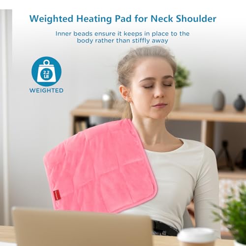 Image of Comfytemp Weighted Heating Pad for Back & Period, FSA Eligible Electric Heat Pad, Birthday Gifts for Women Men Mom Dad & Mother Day Gift, 2.2 lb HSA Neck Shoulder Heated Pad, 2H Auto-Off, 12x24, Pink