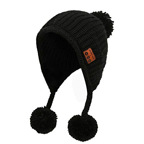 Preisvergleich Produktbild AMY Bluetooth Beaniehut Kopfhörer, HD Stereo Bluetooth Kopfhörer Drahtlose Intelligente Beanie Headset Mit Earflap Pom Für Frauen Mädchen Eingebautes Mikrofon Bluetooth 4.2,A
