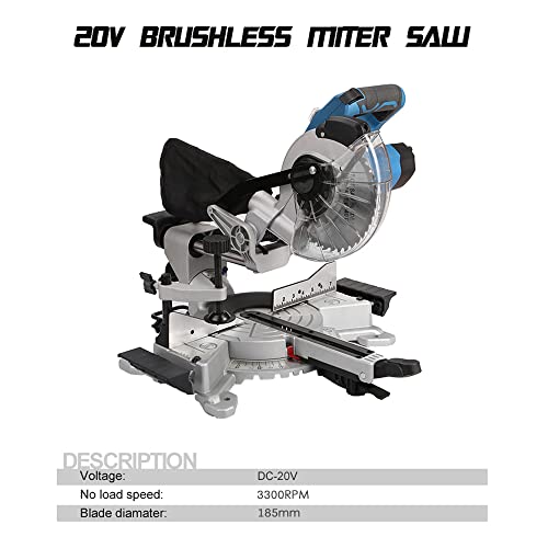 dsfen Gehrungssäge, 20 V, 185 mm, 7-1/4 Zoll, Kappsäge mit 3 n, 3500 U/min, Schrägschnitt (0°-45°) mit, Verlängerungstisch, Eisen-nschutz, Schneiden von Holz, PVC oder Weichmetall – Bild 6