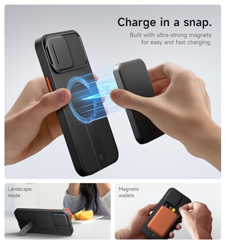 Image of SURITCH for iPhone 13 Pro Max /12 Pro Max Case with Magnetic Camera Slide Cover and Adjustable Kickstand, Compatible with MagSafe, Shockproof Bumper Case Slim Protective Cover 6.7 Inch, Black