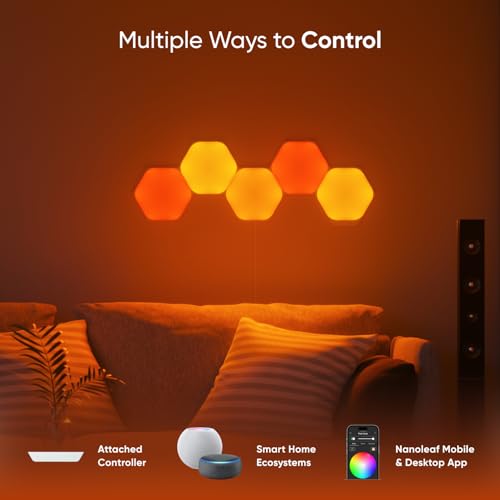 Shapes - Luci da parete a LED, RGBW, pannelli da parete intelligenti con oltre 16 mesi di colore, compatibili con Alexa e Google Assistant, sincronizzazione musica, luce da gioco fai da te - Illuminazione - Immagine 8