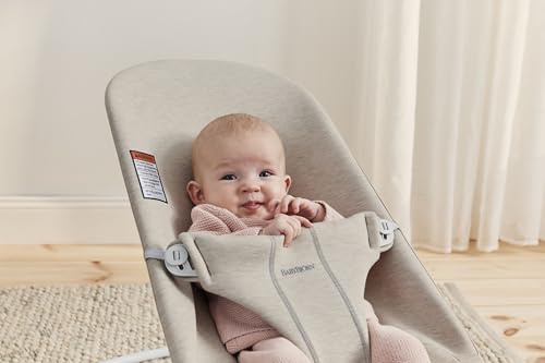 BabyBjörn Bouncer Bliss, Light Beige, 3D Jersey | 2-in-1 Adjustable Baby Bouncer Seat and Toddler Chair, Newborn to Toddler (8-29 lbs), 4 positions, Lightweight & Portable