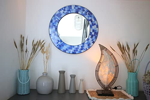Zorigs Mirror Wall Art Décor – Handcrafted Decorative Wall Round Blue, 24” Mirror For Hallway, Bedroom, Bathroom, Living Room #TOP2