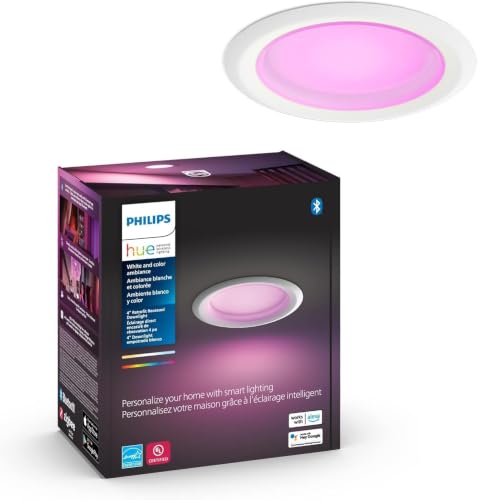 Image of Philips Hue Smart Recessed Lighting 4 Inch - White and Color Ambiance Color-Changing Light - 850 Lumen - Control with Hue App - Compatible with Alexa,Google Assistant and Apple Homekit,(Pack of 6)