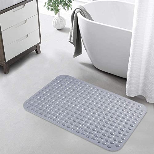 Image of TurtleGrip Anti-Slip Shower Mat, 88x58 cm Accu-Pebble (Grey), Anti-Skid Extra Large Bath Mat with Suction Cups, Machine Washable Bathroom Mats with Drain Holes
