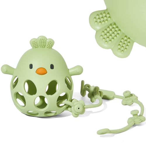 Baby Teething Toy with A Toy Strap for Babies 0-6 6-12 Months, Food-Grade Silicone Teething Mitten, Easy to Hold Hollow Design, Anti Dropping Wrist Hand Teethers, Baby Chew Toys for Sucking Needs