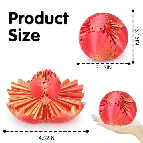 Image of Gear Ball 3D Printed Spin Ball or Cube Fidget Toy,Gear Sphere Fidget Toy,Fidget Ball Gear Toy for Stress and Anxiety Relief, Stress Ball GearSphere Desk Toy for Adults & Kids(Golden Red, 3.1 Inch)