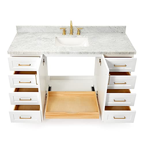 ARIEL Taylor 61 in. Rectangle Sink Vanity with 1.5\" Inch Carrara White Marble Countertop in White - Thumbnail 5