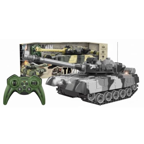 Waka Tienda Tanque teledirigido Militar RC 10 Canales, 2.4GHz con Sonido y Luces LED – Rotación 360°, Batería Recargable, Todo Terreno, Realista, Juguete para Niños +6 y Adultos (Gris)