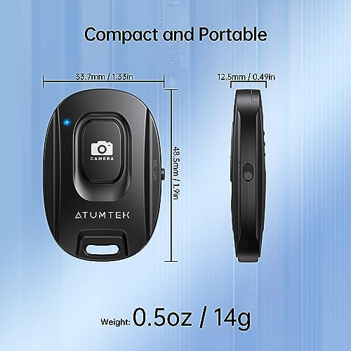 ATUMTEK Camera Remote Shutter for iPhone and Android Smartphones (2 Pack), Wireless Phone Remote Control Selfie Button for Photos and Videos (Bluetooth 5.2), Wrist Strap Included, Black