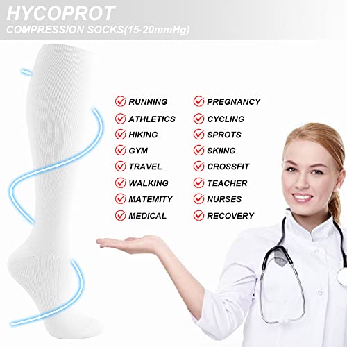 HYCOPROT 3 Paar Kompressionsstrümpfe für Damen und Herren, Kompressionssocken Stützstrümpfe 15-20 mmHg laufstrümpfe kompression für Fitness, Flug, Sport, Laufen, Radsport, Reise