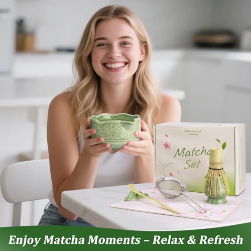 ALBISS Matcha Whisk Set, 7Pcs Ceramic Matcha Kit with Cherry Blossom Design by ALBISS - Used condition - Image 5