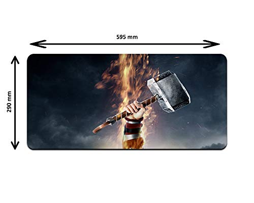Image of Ryca Thor Hammer Printed Matt Finish Anti-Skid Non-Slip Rubber Base Mouse Pad /Desk Pad for Work from Home||Office||Gaming||PC||Laptop||Keyboard Mousepad
