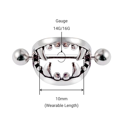 TRBR 16G 14G Vampire Teeth Nipple Piercing Jewelry, Small Nipple Rings Surgical Steel for Men and Women (14G - A Pair), Silver by TRBR - Image 5