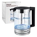APOXCON Electric Kettle for Boiling Water 1.8L Tea Kettle with Removable Infuser, Borosilicate Glass Water Boiler with LED Light, Automatic Shut Off, Boil-Dry Protection, Cordless Serving & BPA Free