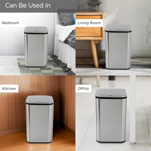 Image of Kuber Industries 15L Stainless Steel Automatic Touchless Motion Sensor Dustbin | Quick Open, Soft Close Lid Garbage Bin for Kitchen & Bathroom | Indoor & Outdoor Trash Can
